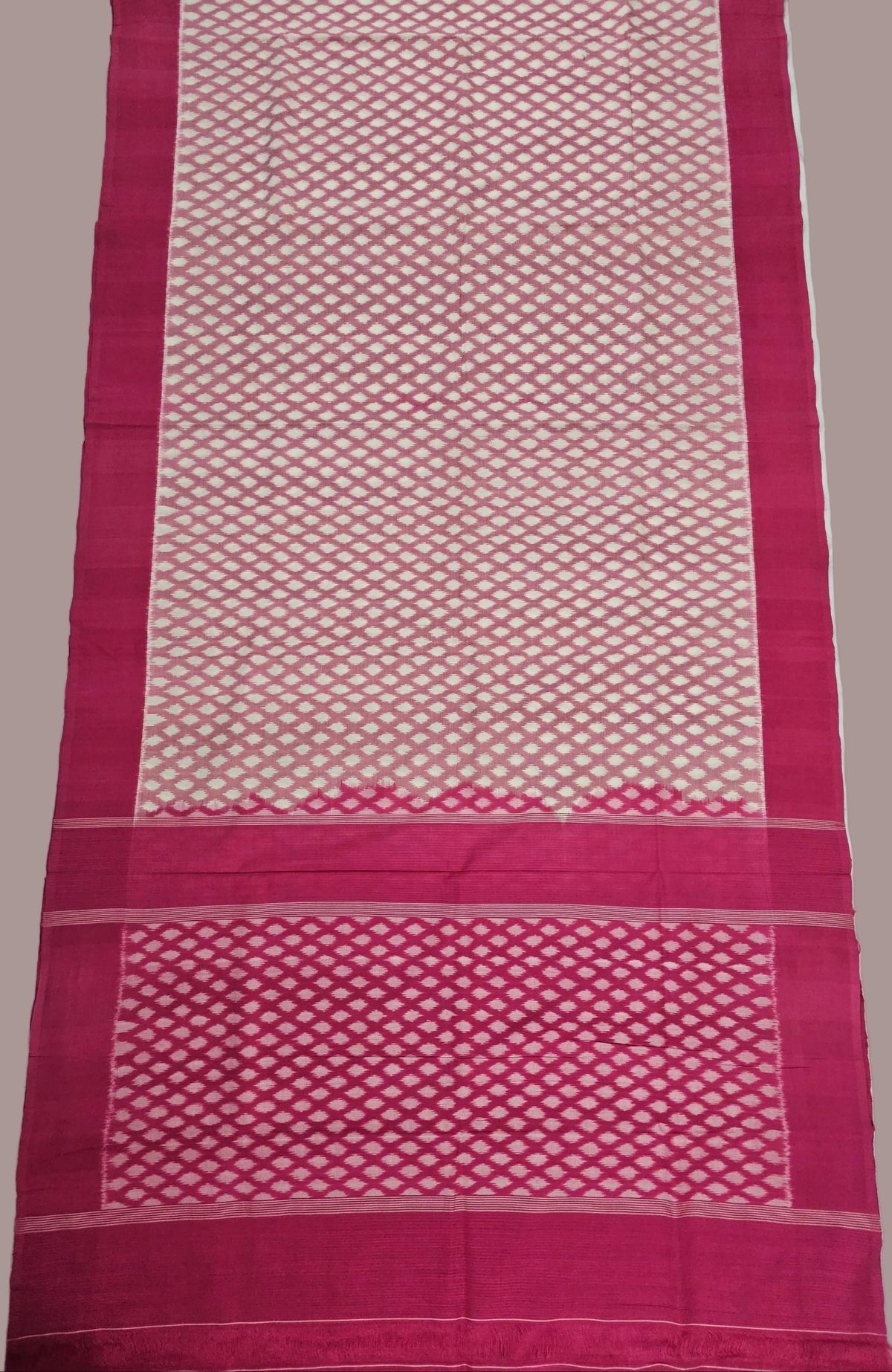 Pink and White Handloom Pochampally Ikkat Mercerized Cotton Saree - Kleemkaara