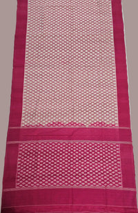 Pink and White Handloom Pochampally Ikkat Mercerized Cotton Saree - Kleemkaara