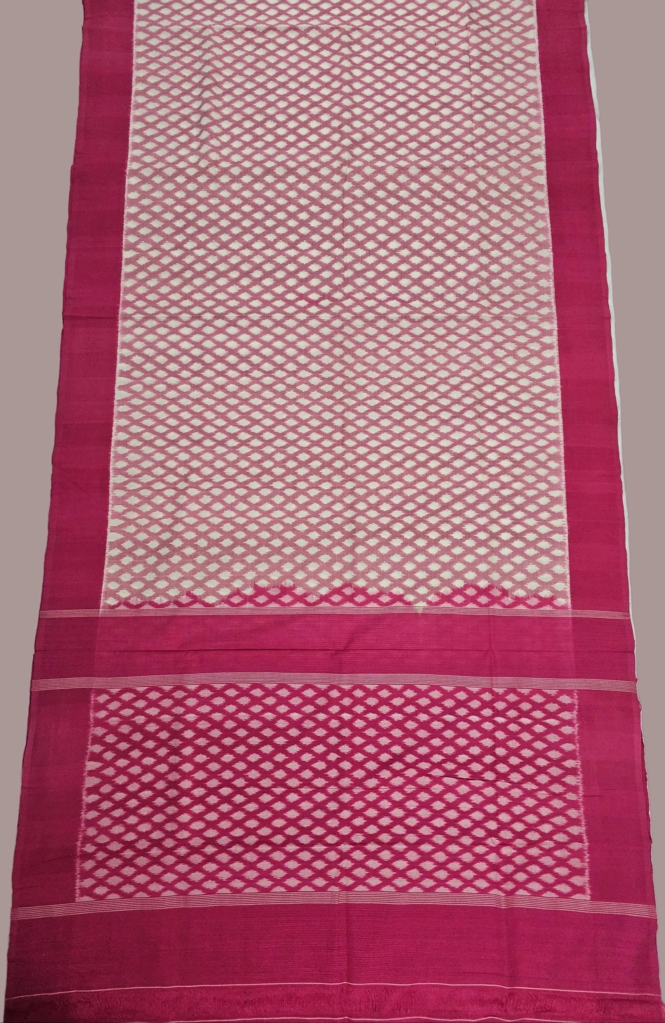 Pink and White Handloom Pochampally Ikkat Mercerized Cotton Saree - Kleemkaara