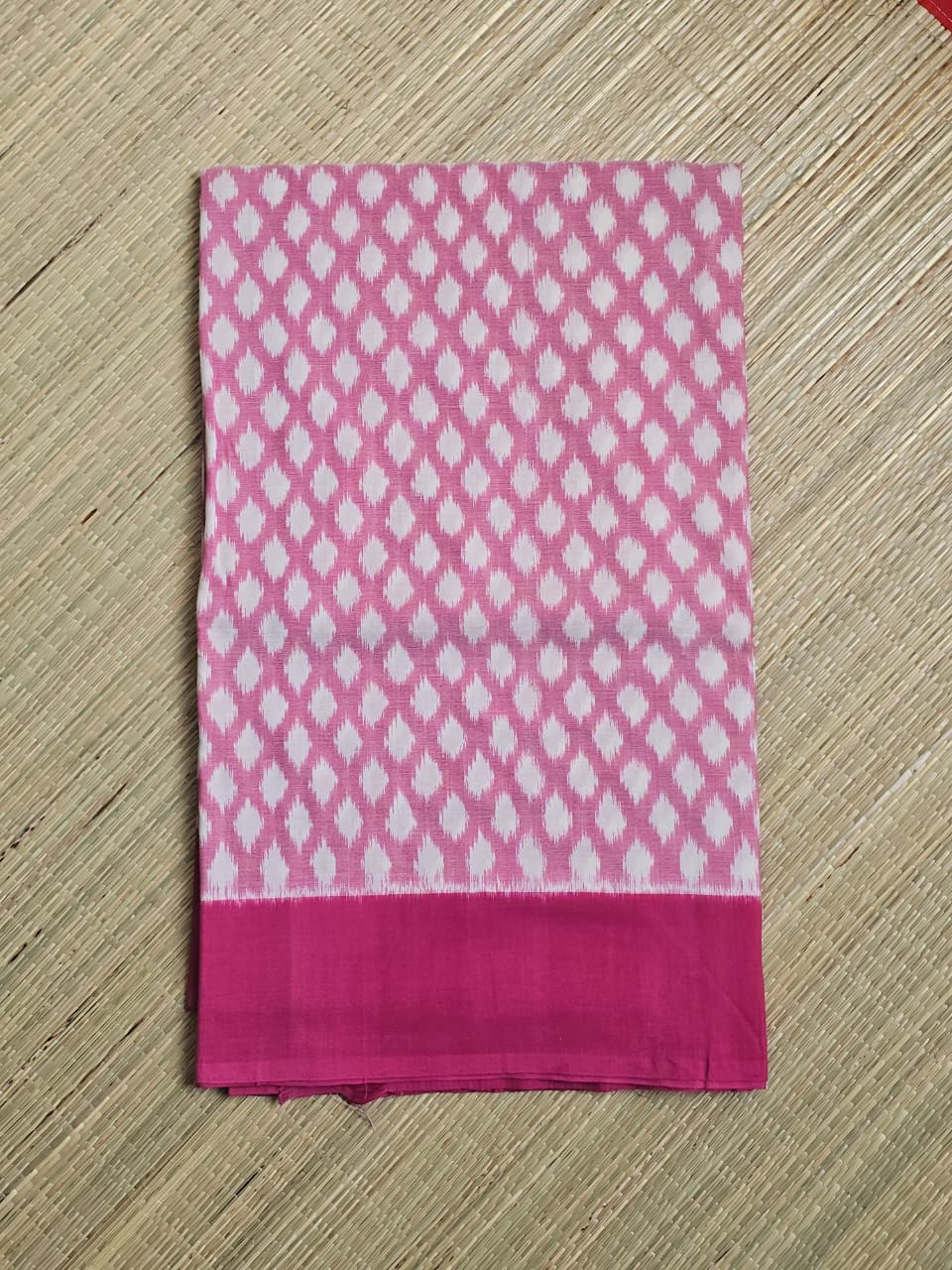 Pink and White Handloom Pochampally Ikkat Mercerized Cotton Saree - Kleemkaara