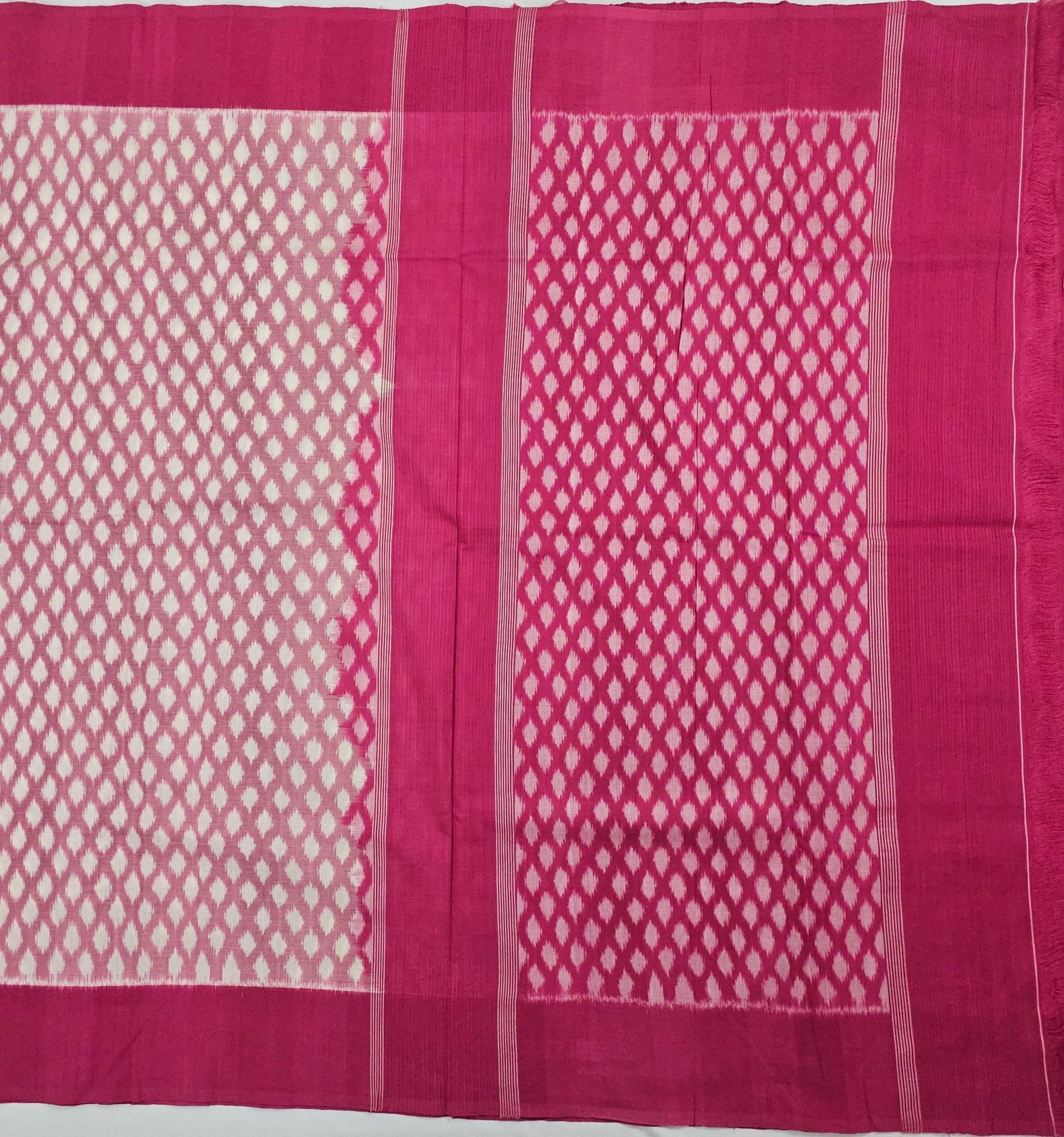 Pink and White Handloom Pochampally Ikkat Mercerized Cotton Saree - Kleemkaara