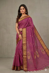 Pink Handloom Venkatagiri Cotton Saree witht Zari Border - Kleemkaara