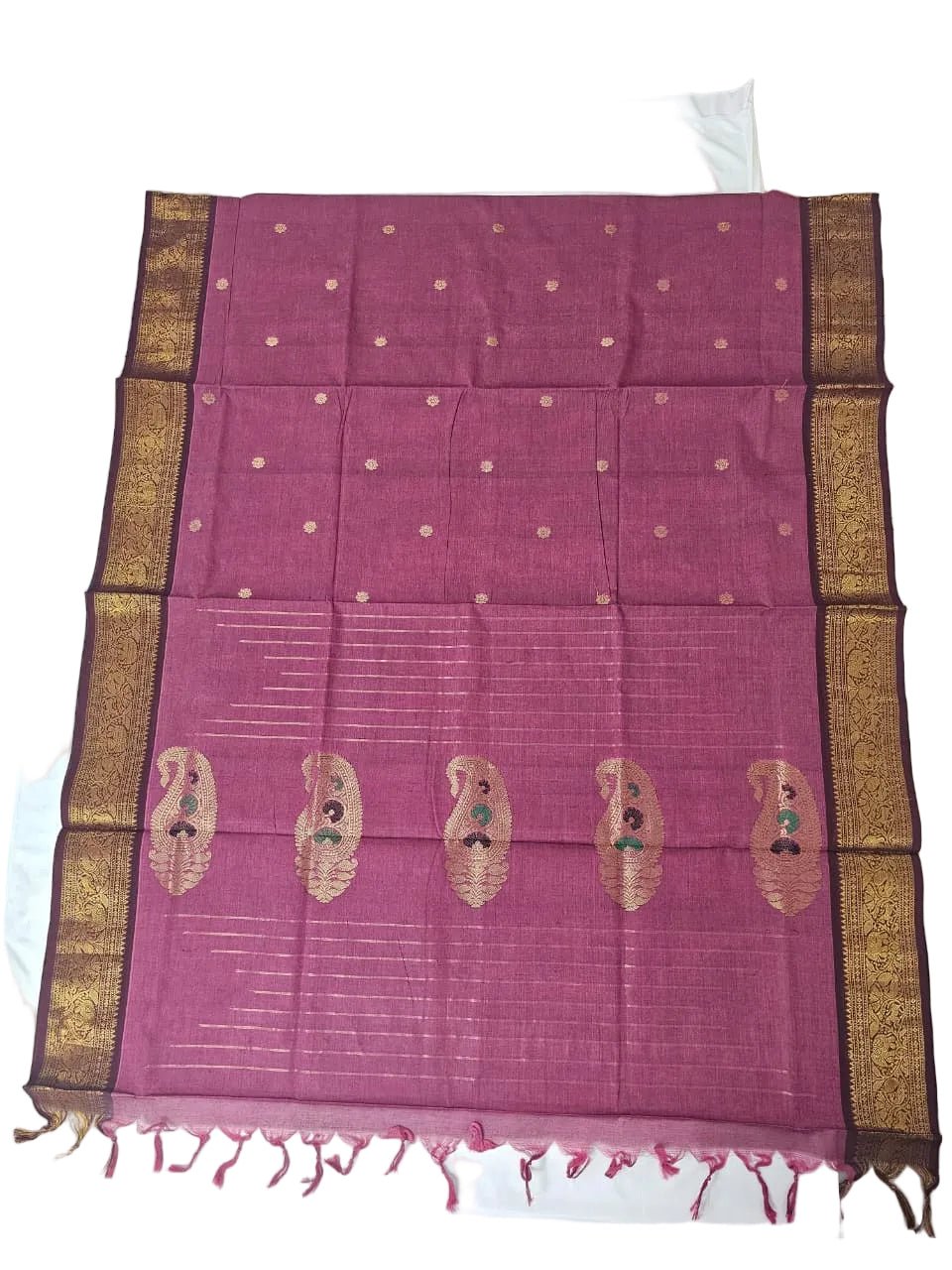 Pink Handloom Venkatagiri Cotton Saree witht Zari Border - Kleemkaara