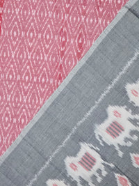 Pink Pochampally Handloom Ikat Mercerised Cotton Dress Material with Grey Dupatta - Kleemkaara