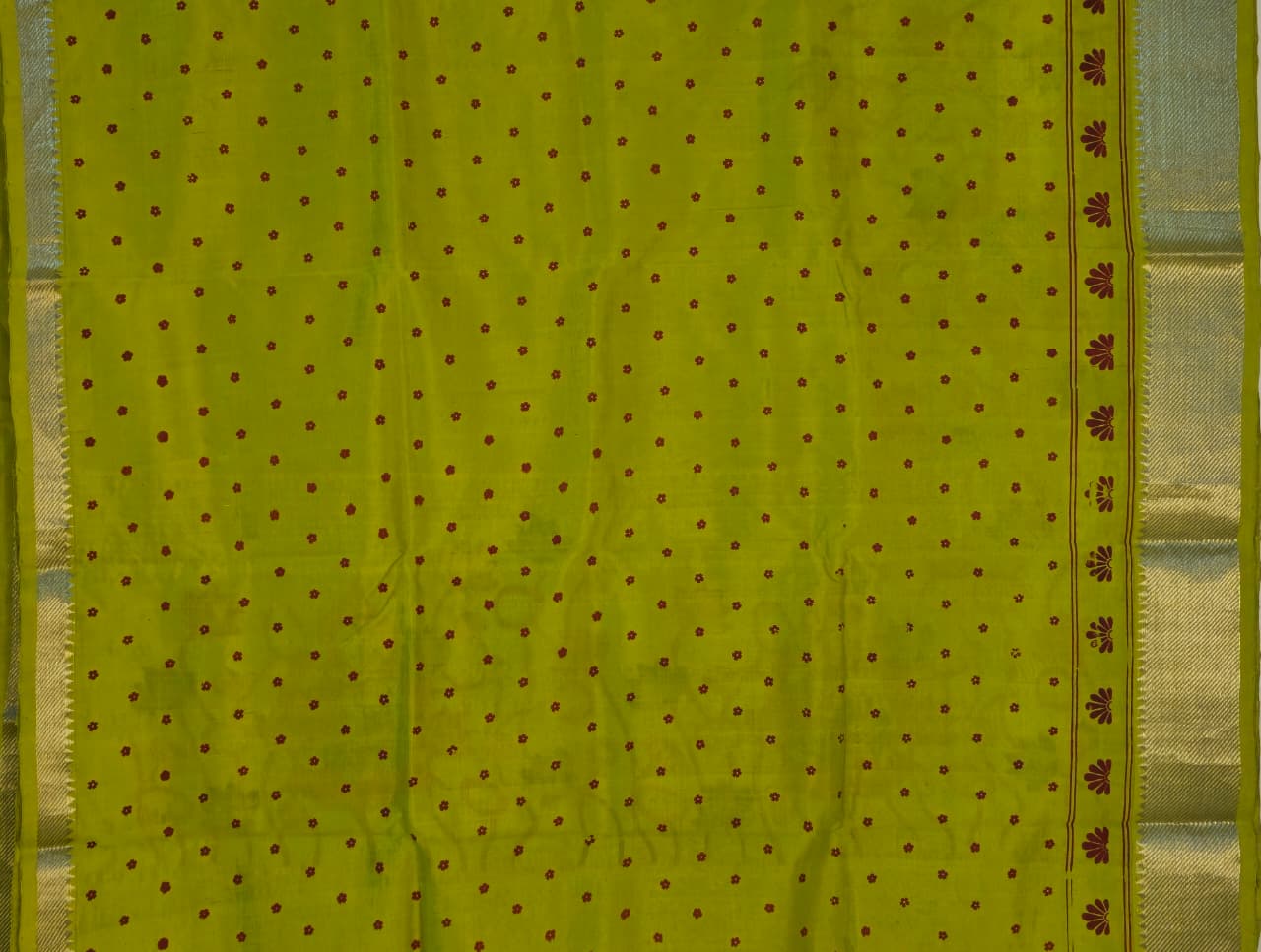 Prabha – Green Handloom Mangalagiri Silk Cotton Saree with Pichwai Art Print - Kleemkaara