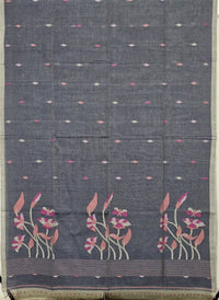 Pravaha – Blue Jamdani Handloom Bengal Cotton Saree - Kleemkaara