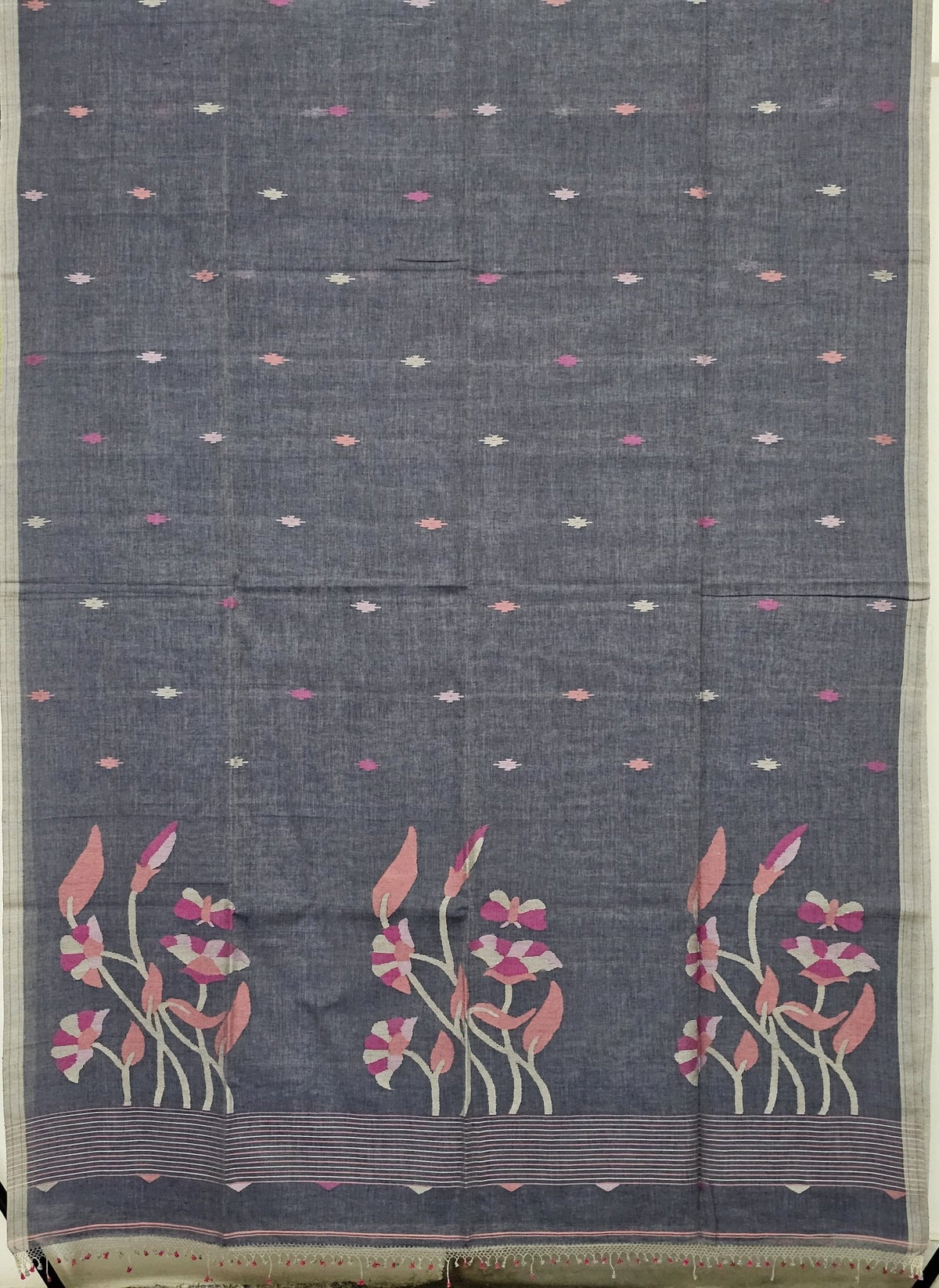 Pravaha – Blue Jamdani Handloom Bengal Cotton Saree - Kleemkaara