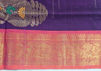 Purple Handloom Venkatagiri Cotton Saree with Orange Zari Border - Kleemkaara