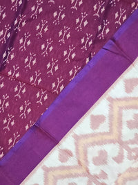 Purple Pochampally Handloom Ikat Mercerised Cotton Dress Material with White Dupatta - Kleemkaara