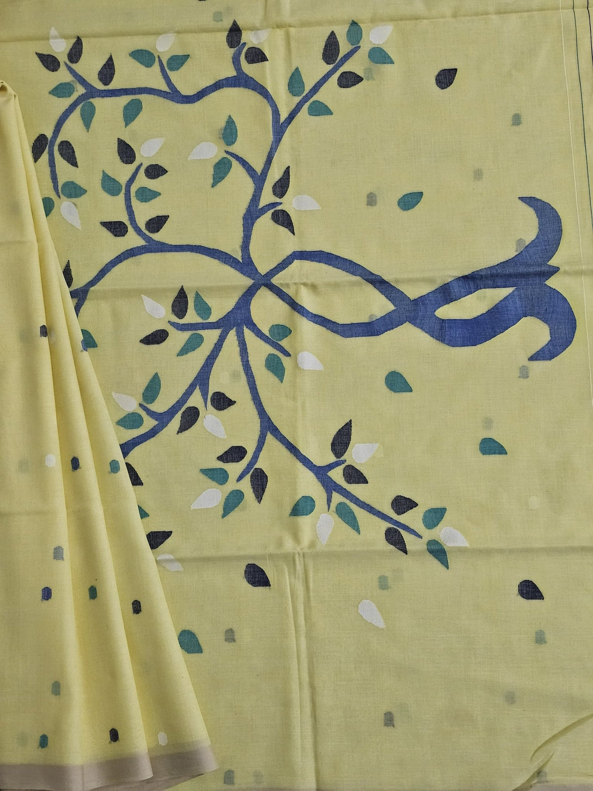 Raagini – Yellow Jamdani Handloom Bengal Cotton Saree - Kleemkaara