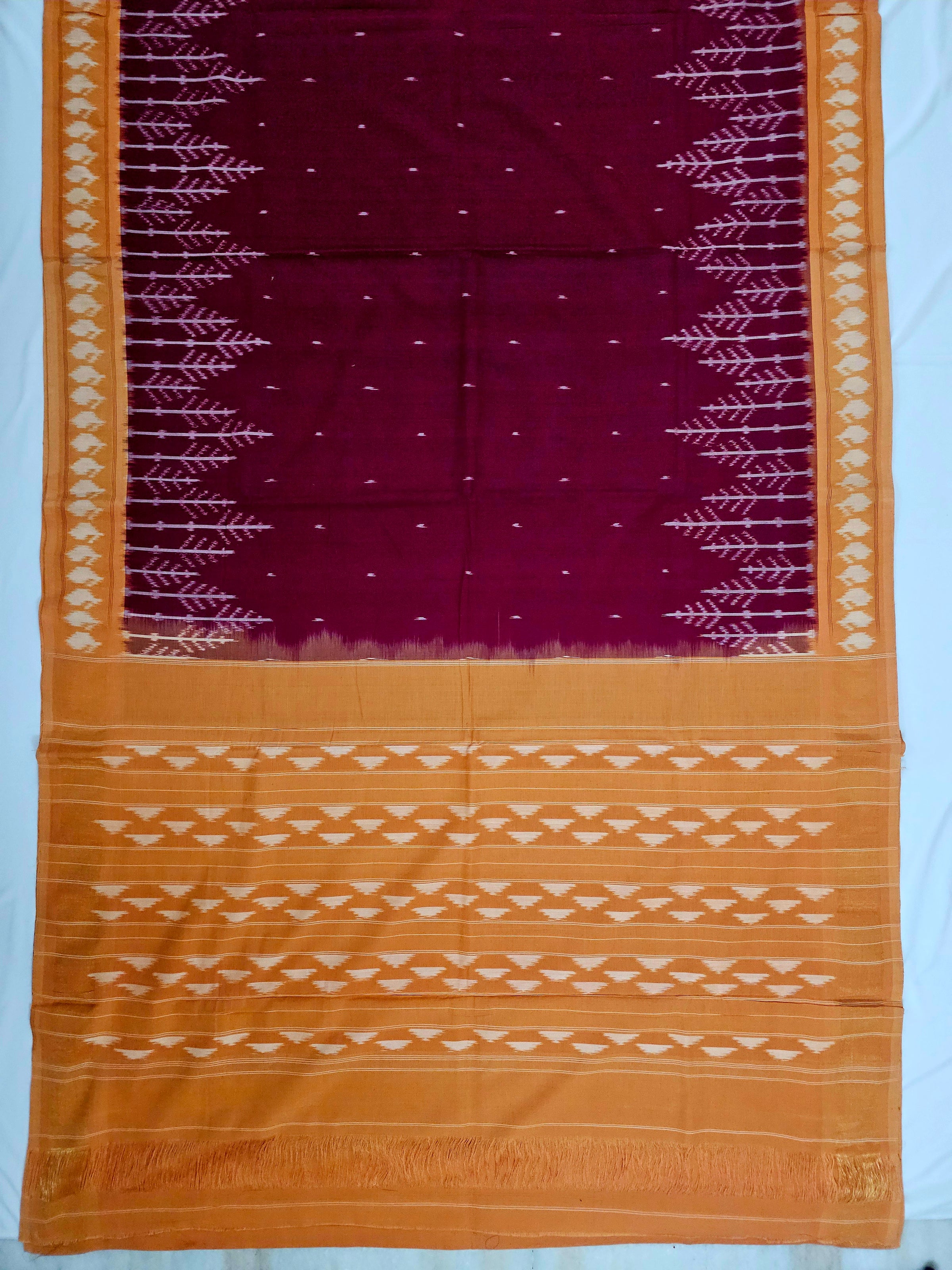 Maroon Handloom Pochampally Ikkat Mercerized Cotton Saree