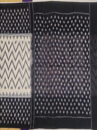 Black and White Handloom Pochampally Ikkat Mercerized Cotton Saree