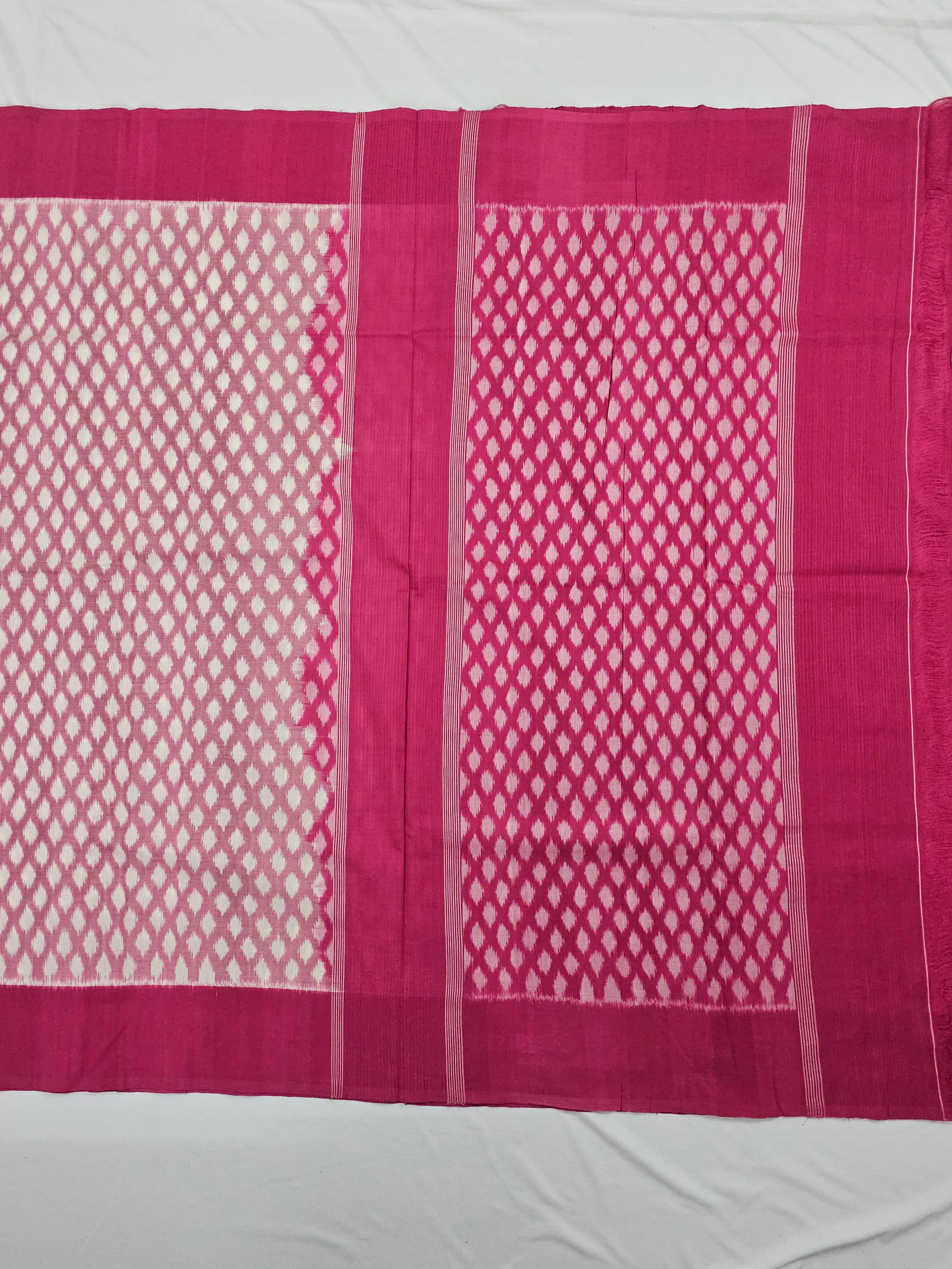 Pink and White Handloom Pochampally Ikkat Mercerized Cotton Saree
