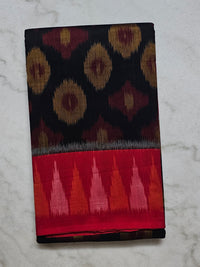 Sarvani - Black Ikkat Cotton Saree with Red Border