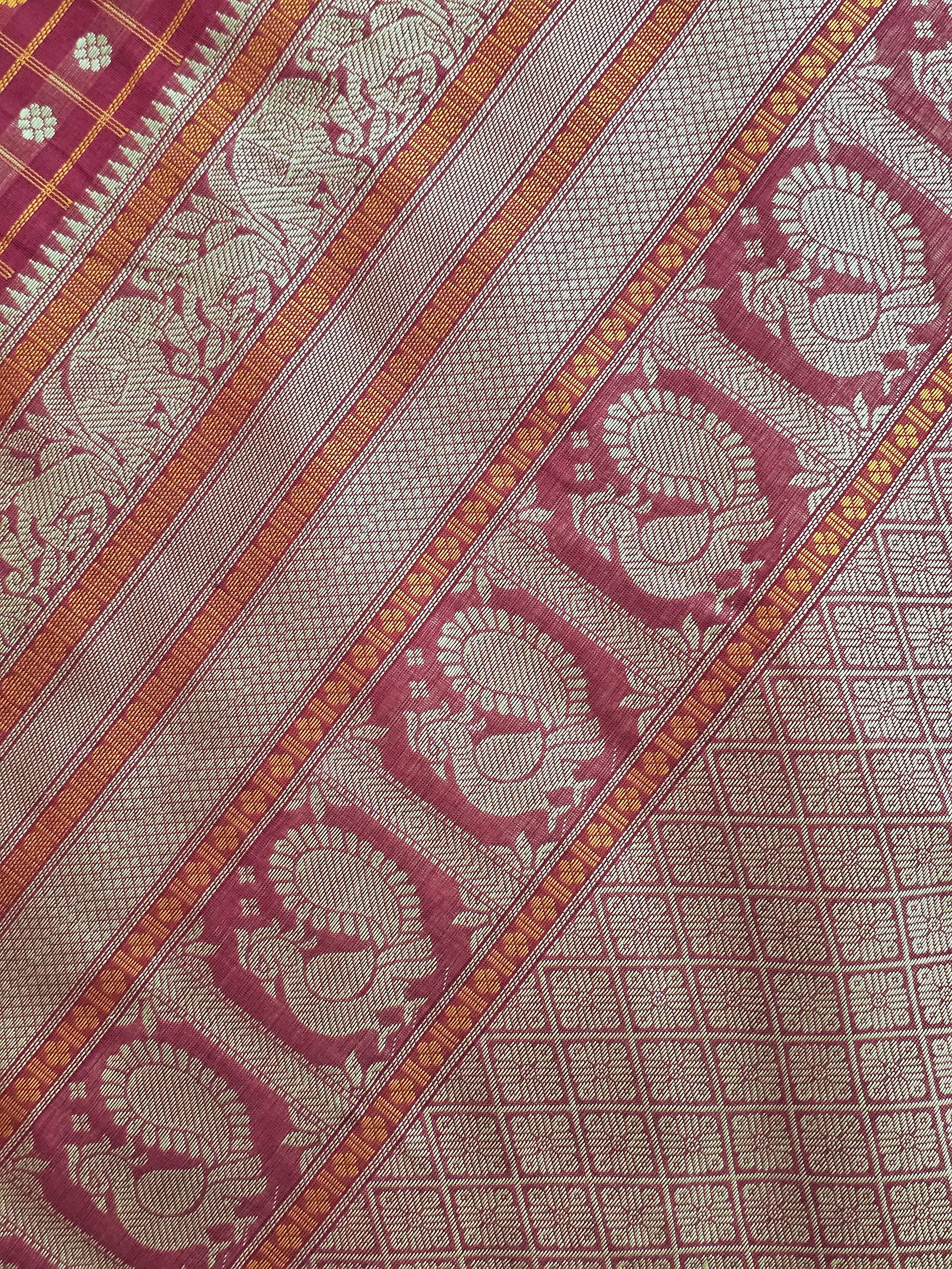 Maroon Floral Thousand Butta Handloom Kanchi Cotton Saree
