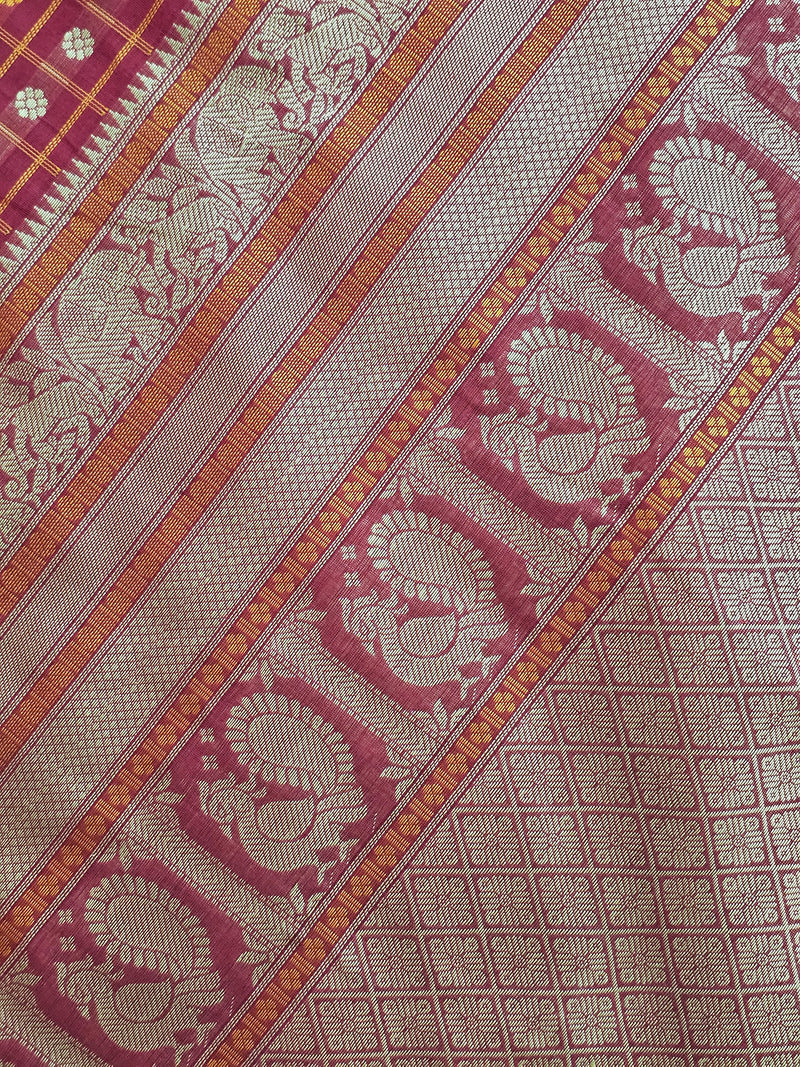 Maroon Floral Thousand Butta Handloom Kanchi Cotton Saree