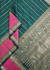 Green H Stripes Handloom Kanchi Cotton Saree with Rettai Pet Border