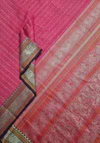 Pink Lakshadeepam Handloom Kanchi Cotton Saree with Purple Border