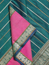 Green H Stripes Handloom Kanchi Cotton Saree with Rettai Pet Border