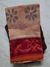 Salmon Pink Ikkat Cotton Saree with Red Border