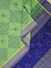 Pārijāta – Mint Green Handloom Bamboo Cotton Saree with Kolam Print
