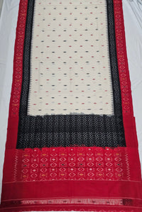 White Handloom Pochampally Ikkat Mercerized Cotton Saree with 2 tone Motifs