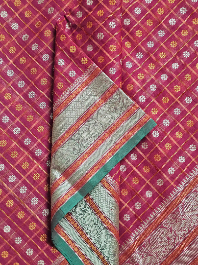 Maroon Floral Thousand Butta Handloom Kanchi Cotton Saree