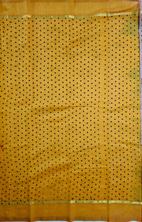 Indrānī – Grey Handloom Bamboo Cotton Saree with Yellow Silk Pallu