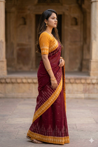 Woman in Maroon Handloom Pochampally Ikkat Mercerized Cotton Saree