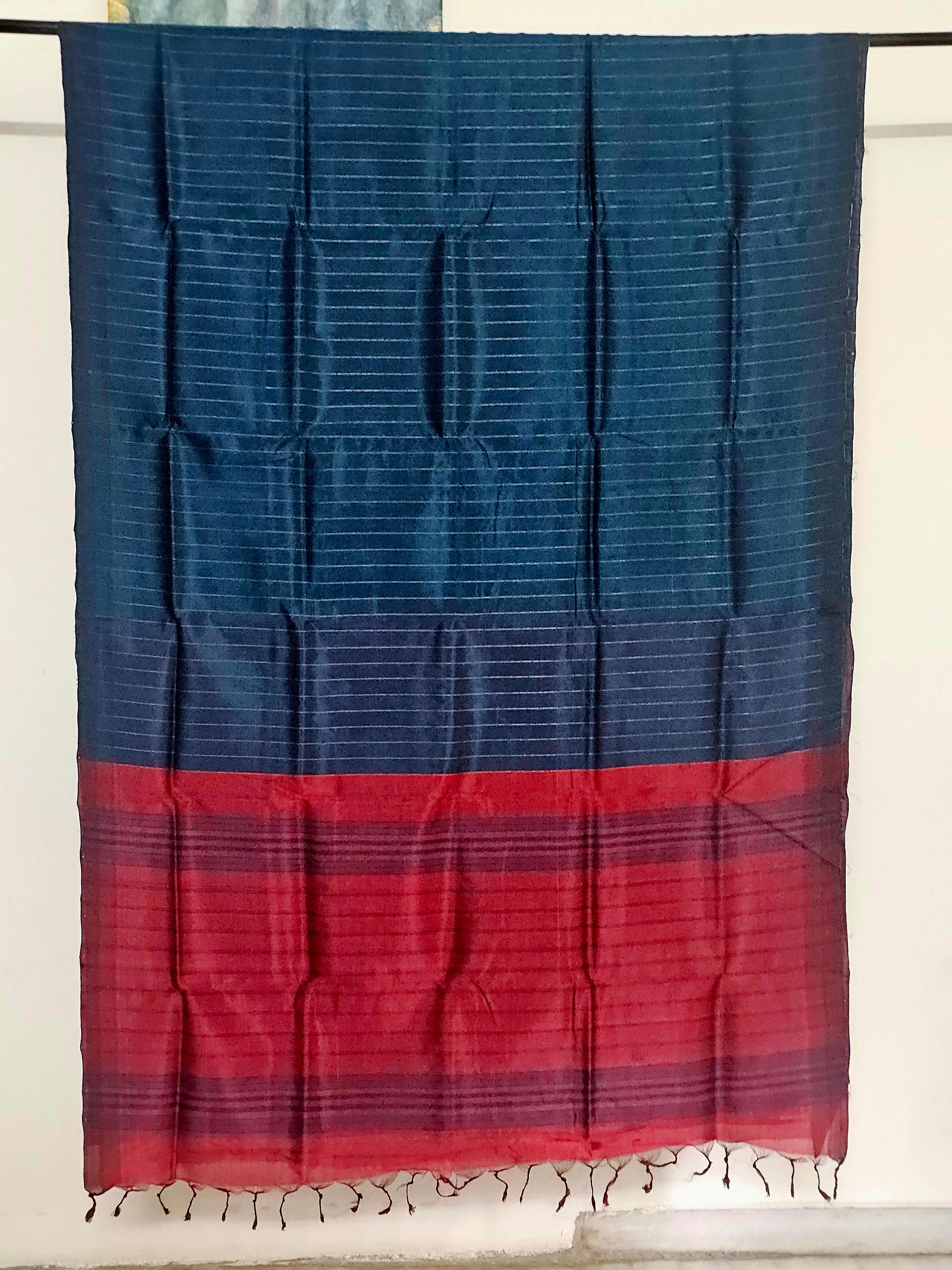 Mayurika – Peacock Blue Handloom Mangalagiri Silk Cotton Saree with Maroon Border