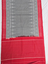 Grey and Red Handloom Pochampally Ikkat Mercerized Cotton Saree