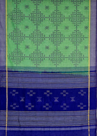 Pārijāta – Mint Green Handloom Bamboo Cotton Saree with Kolam Print