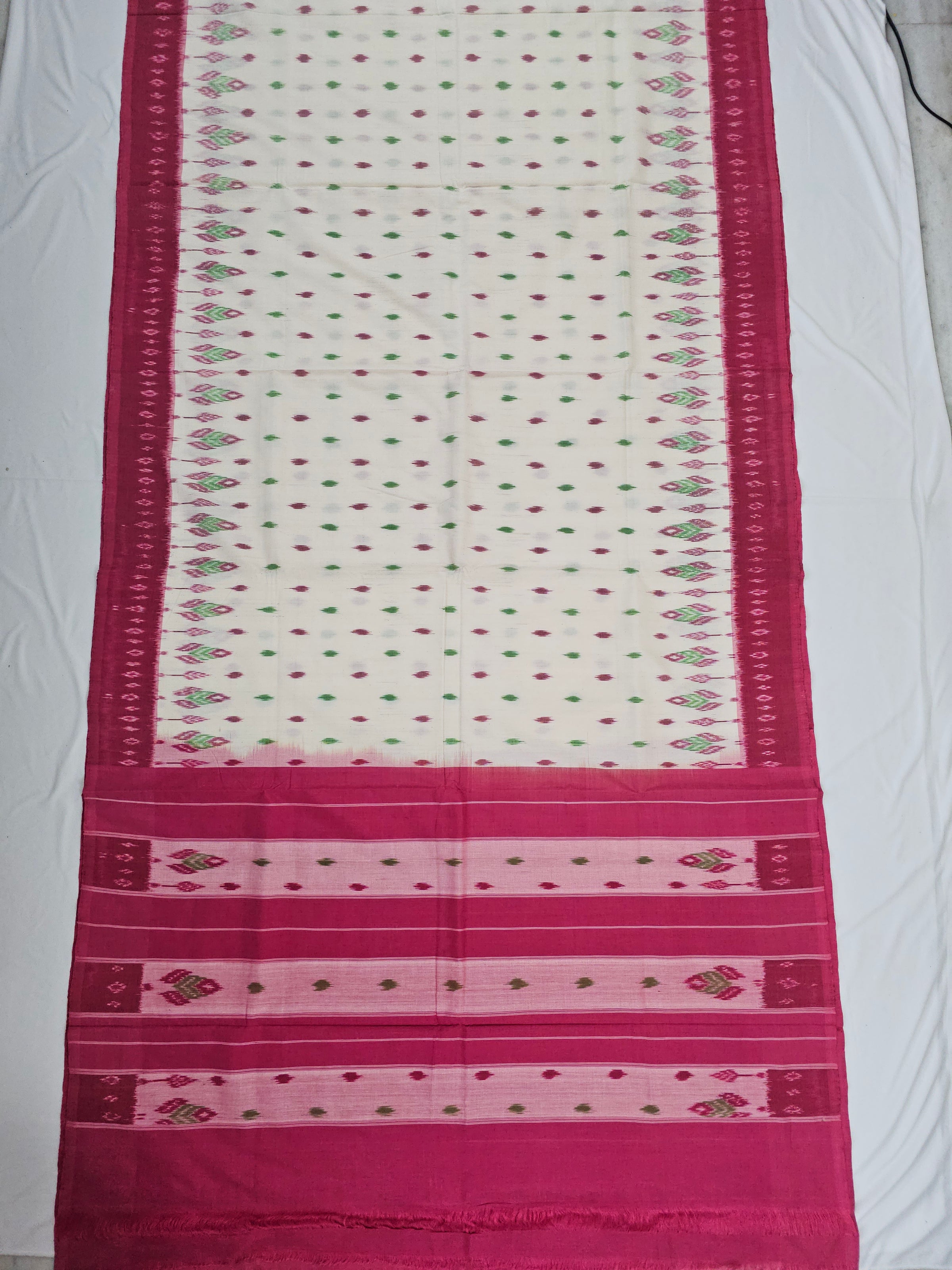 White Handloom Pochampally Ikkat Mercerized Cotton Saree