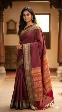 Purple Lakshadeepam Handloom Kanchi Cotton Saree with Black Border