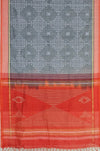 Swapnika – Grey and Orange Handloom Bamboo Cotton Saree with Kolam Print