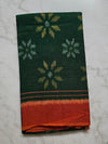 Green Ikkat Cotton Saree with Orange Border