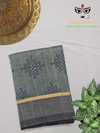 Mridul – Light Greyish Blue Dual Tone Handloom Bamboo Cotton Saree with Navy Blue Silk Pallu