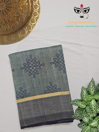 Mridul – Light Greyish Blue Dual Tone Handloom Bamboo Cotton Saree with Navy Blue Silk Pallu