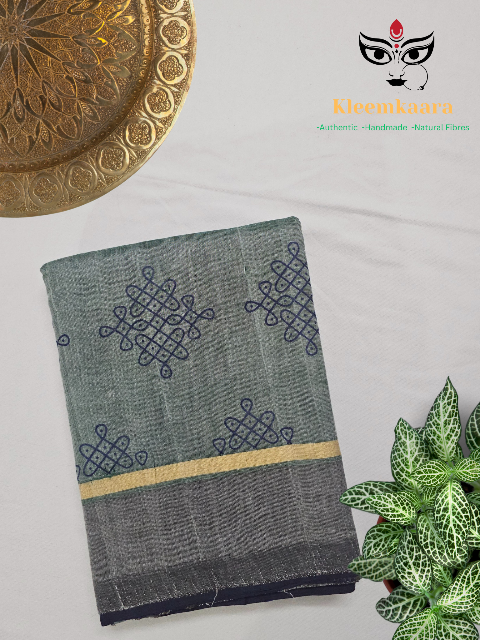 Mridul – Light Greyish Blue Dual Tone Handloom Bamboo Cotton Saree with Navy Blue Silk Pallu