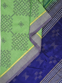 Pārijāta – Mint Green Handloom Bamboo Cotton Saree with Kolam Print