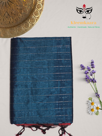 Mayurika – Peacock Blue Handloom Mangalagiri Silk Cotton Saree with Maroon Border