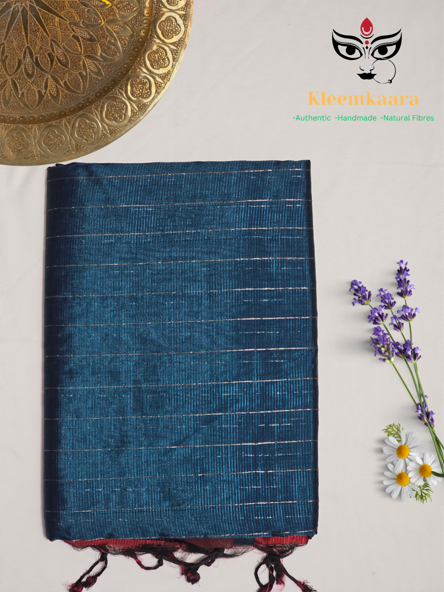 Mayurika – Peacock Blue Handloom Mangalagiri Silk Cotton Saree with Maroon Border