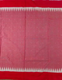 Saree body close up of Pink and Red Handloom Pochampally Ikkat Mercerized Cotton Saree with Temple Border