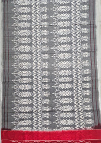 Saree body close up of Grey and White Handloom Pochampally Ikkat Mercerized Cotton Saree