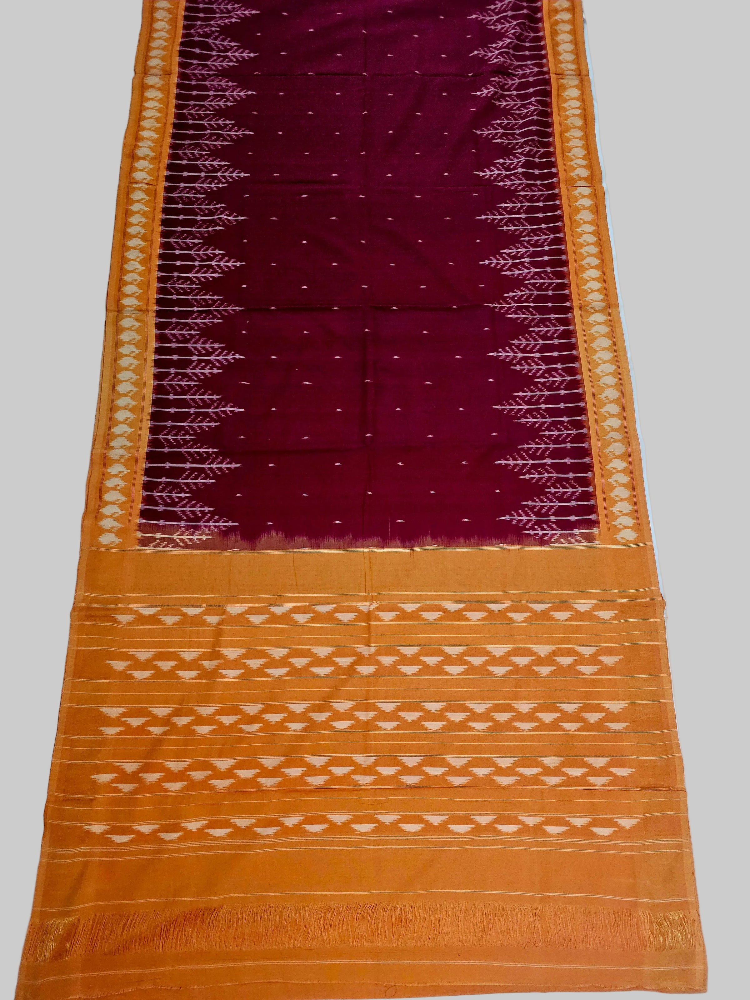 Maroon Handloom Pochampally Ikkat Mercerized Cotton Saree