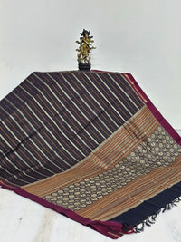 Shyamalika – Black Handloom Kanchi Cotton Saree with Horizontal stripes