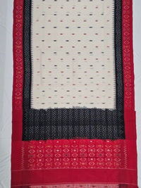 White Handloom Pochampally Ikkat Mercerized Cotton Saree with 2 tone Motifs
