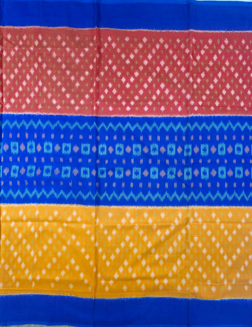Multi Colour Handloom Pochampally Ikkat Mercerized Cotton Saree