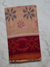 Salmon Pink Ikkat Cotton Saree with Red Border