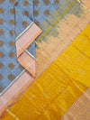 Indrānī – Grey Handloom Bamboo Cotton Saree with Yellow Silk Pallu